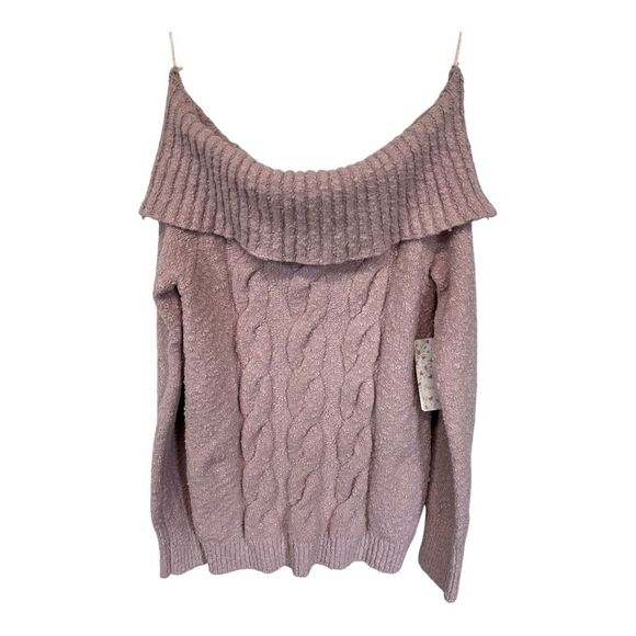 NWT FREE PEOPLE | Ballet Pale Pink Off Shoulder Cable Knit Sweater MEDIUM - Picture 3 of 7